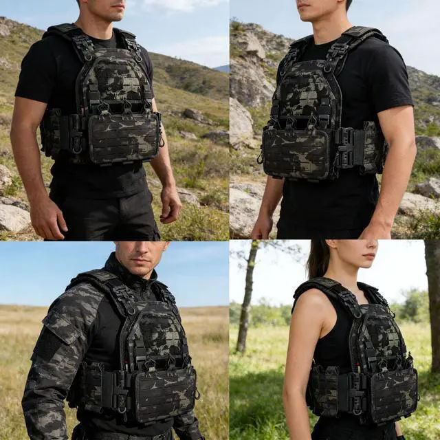 Alt view image 5 of 6 - YAKEDA Tactical Outdoor Vest for Men /1000D Nylon Quick Release Laser-Cutting Modular Lightweight Vest