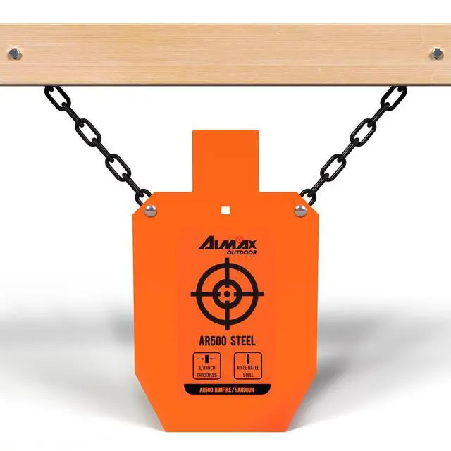 Alt view image 5 of 6 - AR500 Steel Targets Combo with Metal Chains, 3/8 Thick Metal Gong Silhouette Targets for Outdoor Range and Shooting Practice, Neon Orange Color