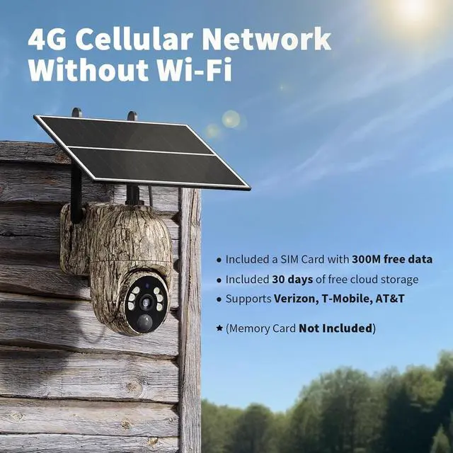 Alt view image 2 of 7 - 4G LTE Cellular Trail Camera with Built-in SIM Card, 2K Live Streaming, Low-Glow Night Vision, Motion Activated, Instant Phone Alerts, Playback, Solar Game/Security Camera for Trail Deers