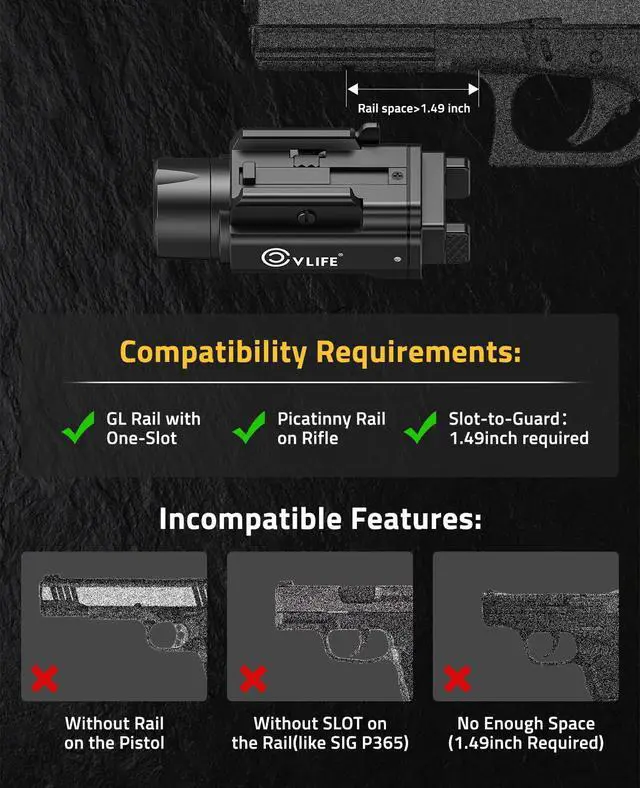 Alt view image 6 of 7 - 1500 Lumens Pistol Flashlight Magnetic Rechargeable, Gun Light for Pistol with Quick Install Adjustable Rail, Picatinny Flashlight with Strobe Function