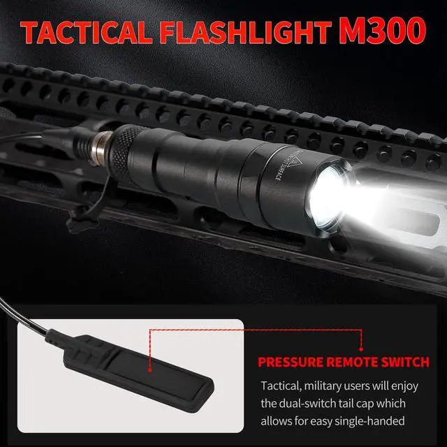 Alt view image 2 of 7 - Tactical Flashlight 800 Lumens with Remote Pressure Switch and M-Mount, Picatinny Mount(300)