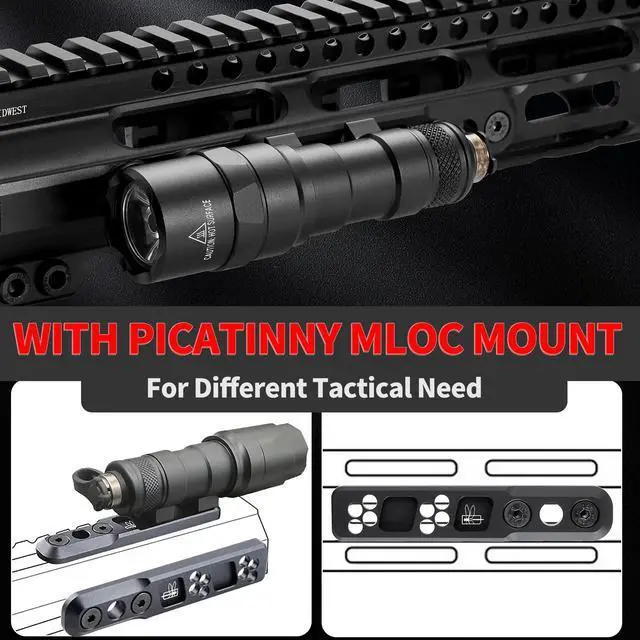 Alt view image 3 of 7 - Tactical Flashlight 800 Lumens with Remote Pressure Switch and M-Mount, Picatinny Mount(300)