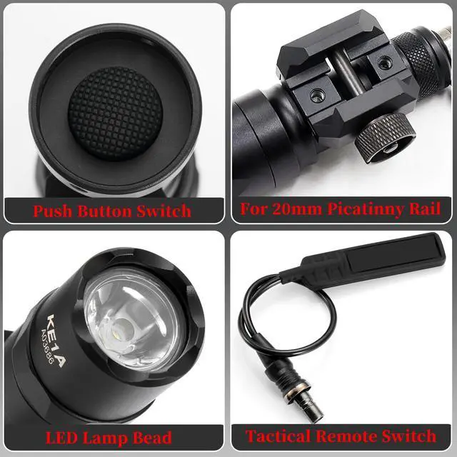 Alt view image 5 of 7 - Tactical Flashlight 800 Lumens with Remote Pressure Switch and M-Mount, Picatinny Mount (600)