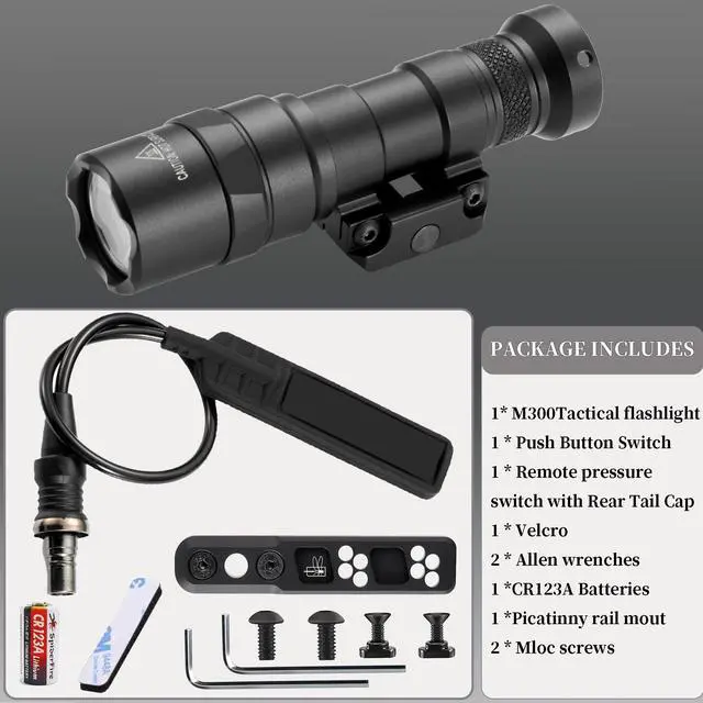 Alt view image 7 of 7 - Tactical Flashlight 800 Lumens with Remote Pressure Switch and M-Mount, Picatinny Mount(300)