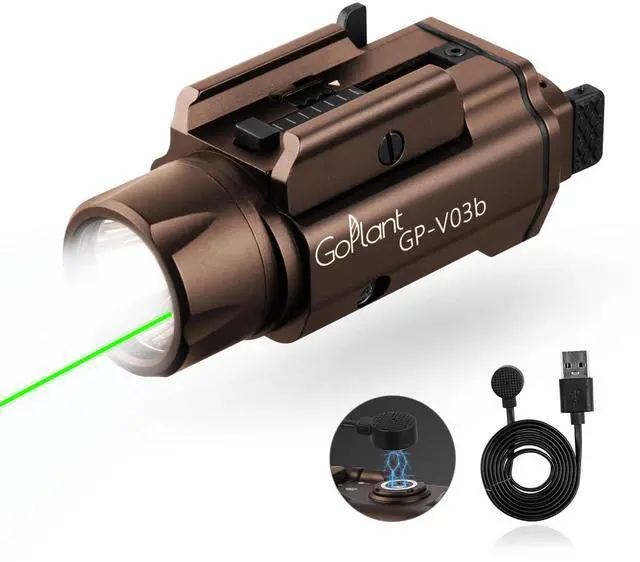 Main image of 1750 Lumens Weapon Laser Light Combo - Adjustable Rail LED Light and Green Laser Flashlight, Aircraft-Grade Aluminum, Magnetic Rechargeable Strobe Tactical Flashlight for Picatinny or GL Rail
