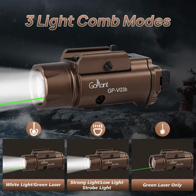 Alt view image 3 of 7 - 1750 Lumens Weapon Laser Light Combo - Adjustable Rail LED Light and Green Laser Flashlight, Aircraft-Grade Aluminum, Magnetic Rechargeable Strobe Tactical Flashlight for Picatinny or GL Rail