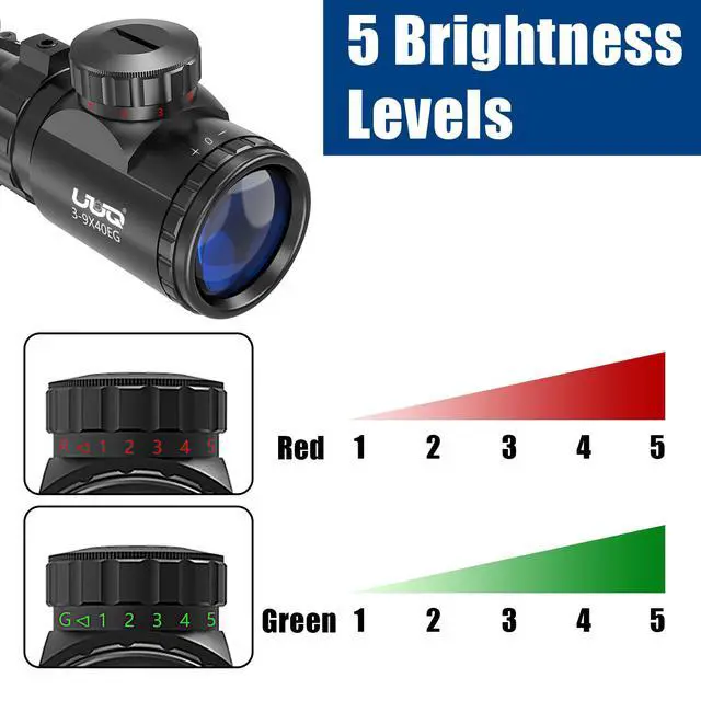 Alt view image 3 of 7 - 3-9x40 Rifle Scope with Red/Green Illuminated Rangefinder Reticle, 20mm Picatinny/Weaver Rings Included, 1/4 MOA Adjustment, Fast Focus Eyepiece, Waterproof Fogproof