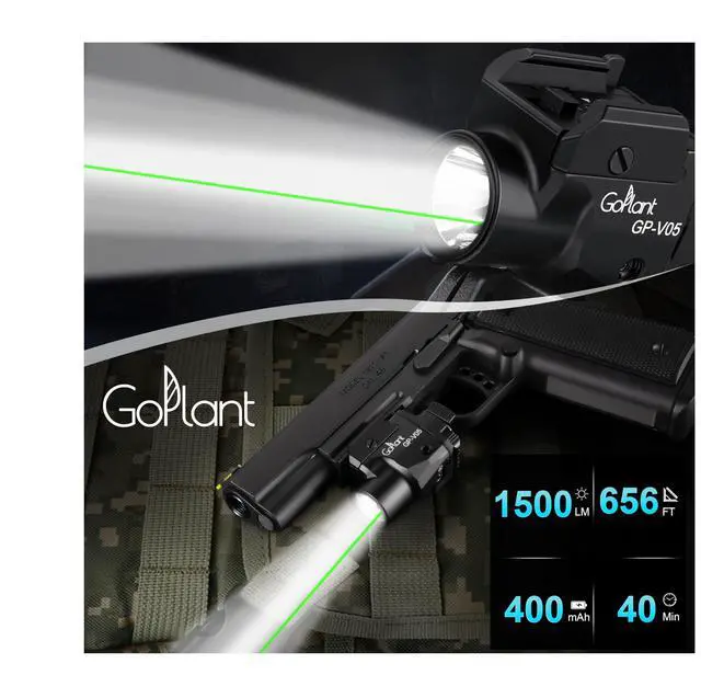 Alt view image 2 of 7 - 1500 Lumens Compact Weapon Laser Light, Aircraft Grade Aluminum Pistol Light, Adjustable Rail-Mounted Handgun Light and Green Laser Combo