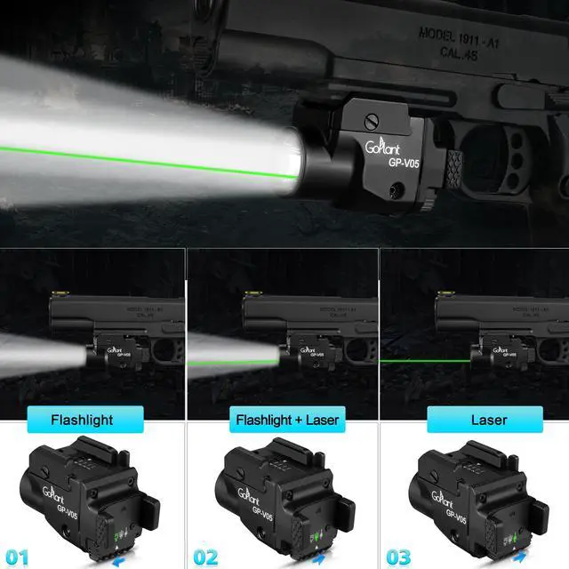 Alt view image 4 of 7 - 1500 Lumens Compact Weapon Laser Light, Aircraft Grade Aluminum Pistol Light, Adjustable Rail-Mounted Handgun Light and Green Laser Combo