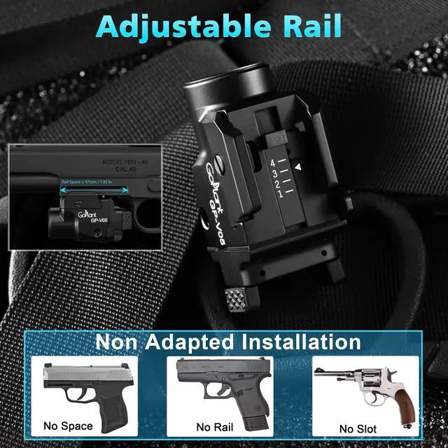 Alt view image 5 of 7 - 1500 Lumens Compact Weapon Laser Light, Aircraft Grade Aluminum Pistol Light, Adjustable Rail-Mounted Handgun Light and Green Laser Combo