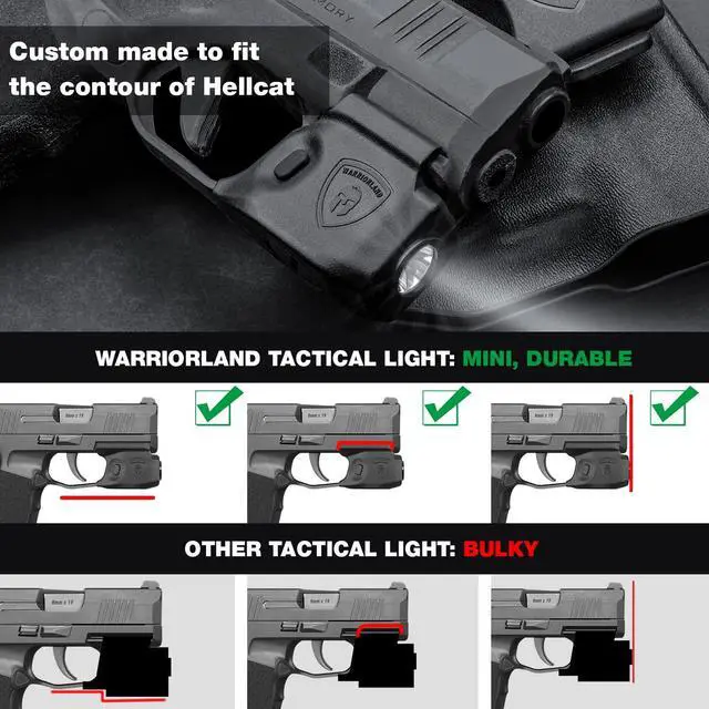 Alt view image 4 of 7 - 150 Lumens Tatical Light with Kydex Holster Combo Tailored Made for Springfield Hellcat - Not Fit Hellcat Pro Pistol, Mini LED Flashlight SL-1 w/Hellcat Holster