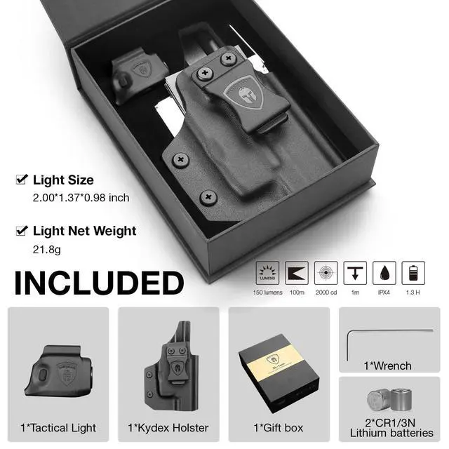 Alt view image 6 of 7 - 150 Lumens Tatical Light with Kydex Holster Combo Tailored Made for Springfield Hellcat - Not Fit Hellcat Pro Pistol, Mini LED Flashlight SL-1 w/Hellcat Holster
