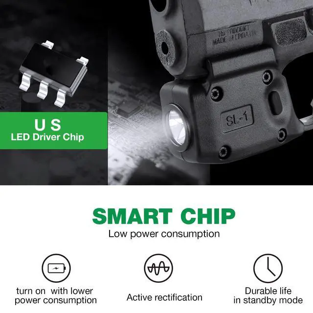 Alt view image 7 of 7 - 150 Lumens Tatical Light with Kydex Holster Combo Tailored Made for Springfield Hellcat - Not Fit Hellcat Pro Pistol, Mini LED Flashlight SL-1 w/Hellcat Holster