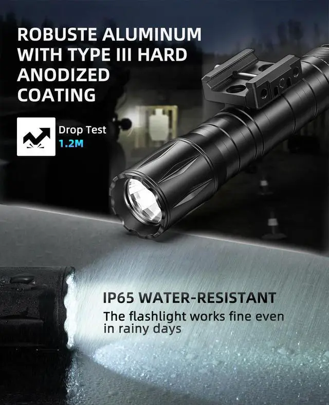 Alt view image 6 of 7 - 1800 Lumens Rifle Flashlight with Pressure Switch, Ar Flashlight for Rifle Compatible with Picatinny Rail, Offset Picatinny Light with Strobe Mode for Home Defense, Hunting