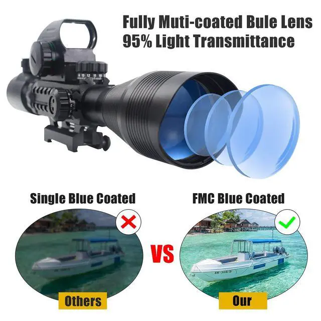 Alt view image 2 of 7 - C4-12X50 Rifle Scope Dual Illuminated Reticle W/Laser Sight and Holographic Dot Reflex Sight