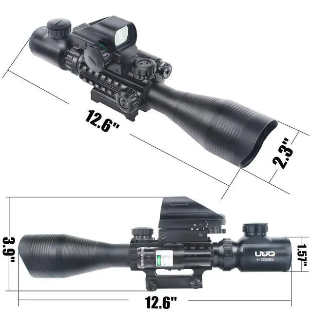 Alt view image 4 of 7 - C4-12X50 Rifle Scope Dual Illuminated Reticle W/Laser Sight and Holographic Dot Reflex Sight