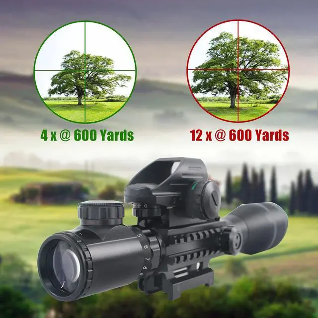 Alt view image 6 of 7 - C4-12X50 Rifle Scope Dual Illuminated Reticle W/Laser Sight and Holographic Dot Reflex Sight