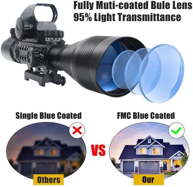 Alt view image 2 of 7 - C4-12X50 Rifle Scope Dual Illuminated Reticle W/Laser Sight and Holographic Dot Reflex Sight