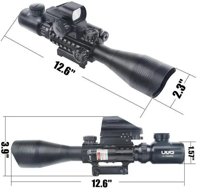 Alt view image 3 of 7 - C4-12X50 Rifle Scope Dual Illuminated Reticle W/Laser Sight and Holographic Dot Reflex Sight