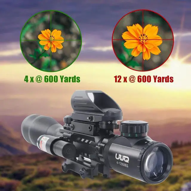 Alt view image 6 of 7 - C4-12X50 Rifle Scope Dual Illuminated Reticle W/Laser Sight and Holographic Dot Reflex Sight