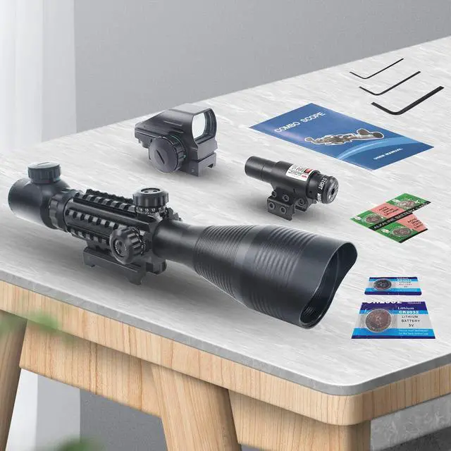 Alt view image 7 of 7 - C4-12X50 Rifle Scope Dual Illuminated Reticle W/Laser Sight and Holographic Dot Reflex Sight