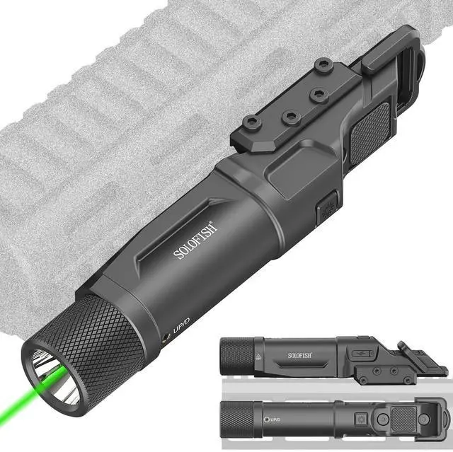 Main image of 1750 Lumens Green Laser Light Combo for Rifle | Weapon Flashlight with Strobe/Momentary Compatible with Picatinny/ Mlok Rail, with Switch Protection Guard