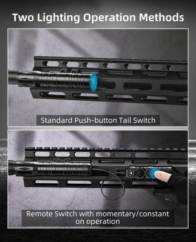 Alt view image 3 of 7 - 1800 Lumens Rifle Light with Pressure Switch, Ar Flashlight for Rifle Compatible with M-Rail, Rifle Flashlight with Strobe Mode for Home Defense, Hunting