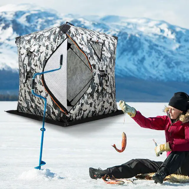 Alt view image 2 of 7 - Ice Fishing Shelter, Portable 1-2 Person Insulated Ice Fishing Shanty with Insulated Layer and Carrying Bag for Ice Fishing Winter Fishing