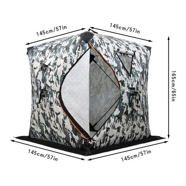 Alt view image 3 of 7 - Ice Fishing Shelter, Portable 1-2 Person Insulated Ice Fishing Shanty with Insulated Layer and Carrying Bag for Ice Fishing Winter Fishing