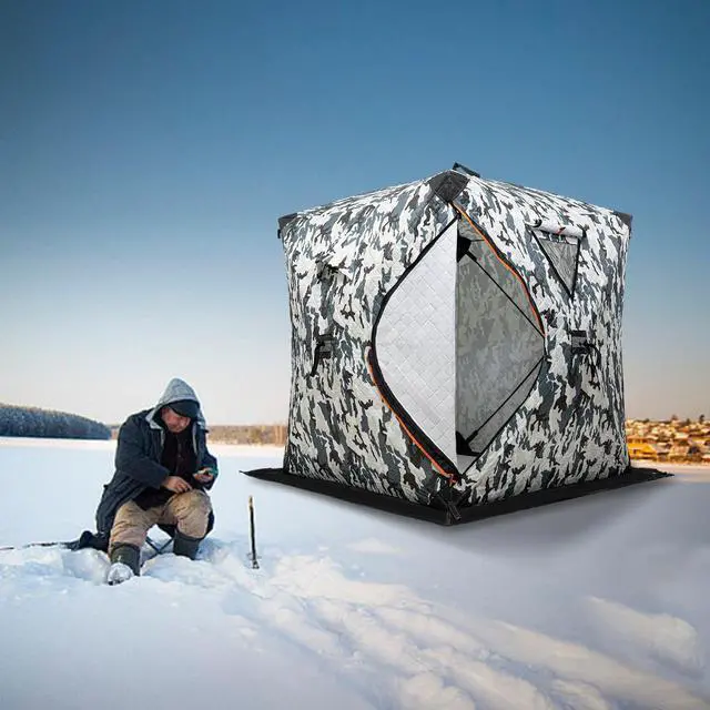 Alt view image 6 of 7 - Ice Fishing Shelter, Portable 1-2 Person Insulated Ice Fishing Shanty with Insulated Layer and Carrying Bag for Ice Fishing Winter Fishing