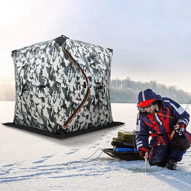 Alt view image 7 of 7 - Ice Fishing Shelter, Portable 1-2 Person Insulated Ice Fishing Shanty with Insulated Layer and Carrying Bag for Ice Fishing Winter Fishing
