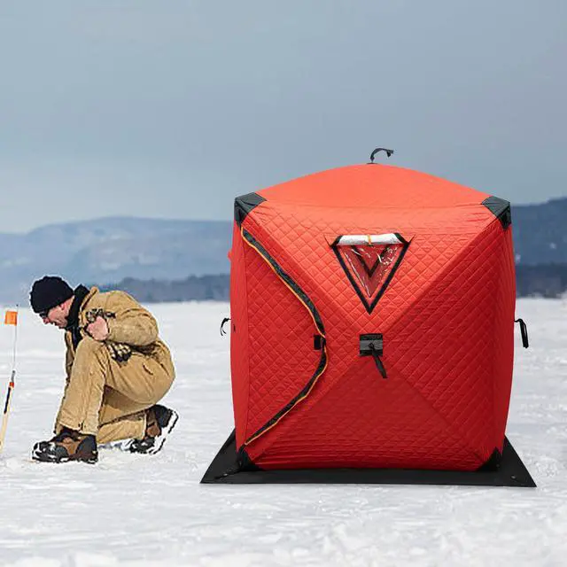Alt view image 2 of 7 - Ice Fishing Shelter, Portable 1-2 Person Insulated Ice Fishing Shanty with Insulated Layer and Carrying Bag for Ice Fishing Winter Fishing