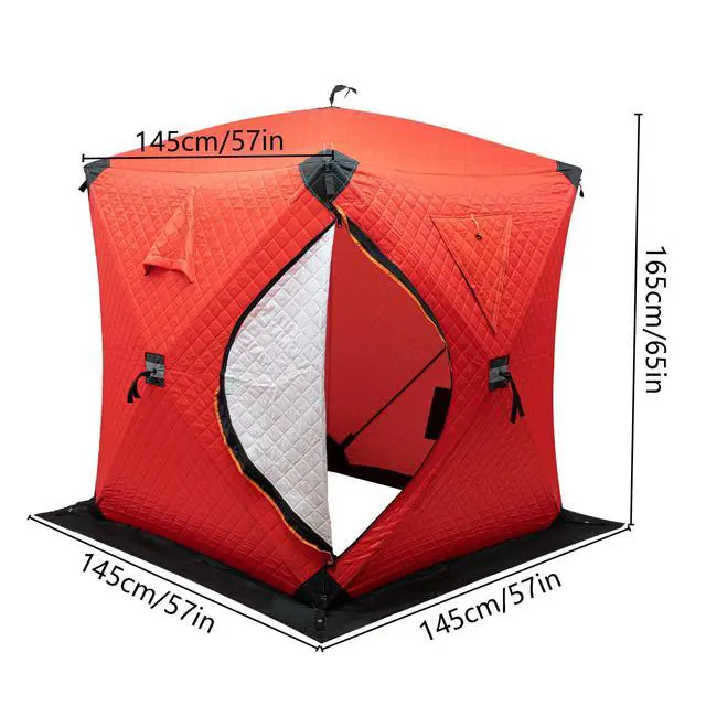 Alt view image 3 of 7 - Ice Fishing Shelter, Portable 1-2 Person Insulated Ice Fishing Shanty with Insulated Layer and Carrying Bag for Ice Fishing Winter Fishing
