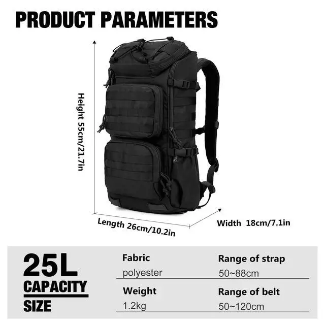 Alt view image 2 of 7 - Tactical Backpacks Molle Hiking daypacks for Motorcycle Camping Hiking Military Traveling,25L Backpack