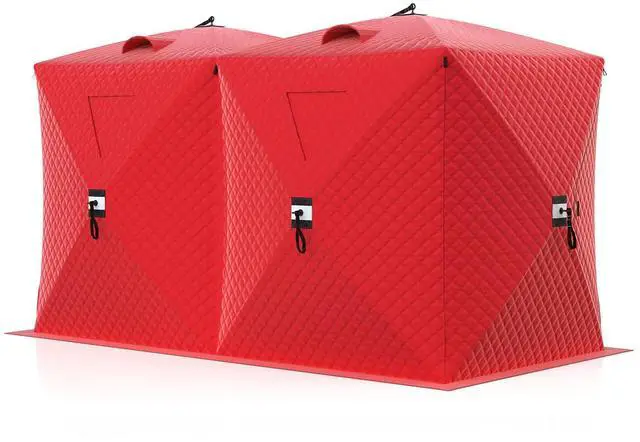 Main image of Pop-Up Ice Fishing Tent for 3-4 Persons | Windproof & Warm Winter Shelter with Insulated Oxford Fabric | Portable Hub-Style Design Includes 6 Anchors, Ropes & Carry Bag