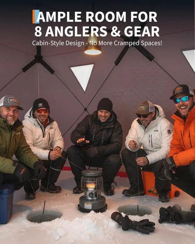 Alt view image 4 of 7 - Insulated Pop-Up Ice Fishing Tent, 6-8 Person Portable Hub-Style Tent, Windproof Thermal Shanty with Hub Design, 420D 3-Layer Fabric for Winter Fishing