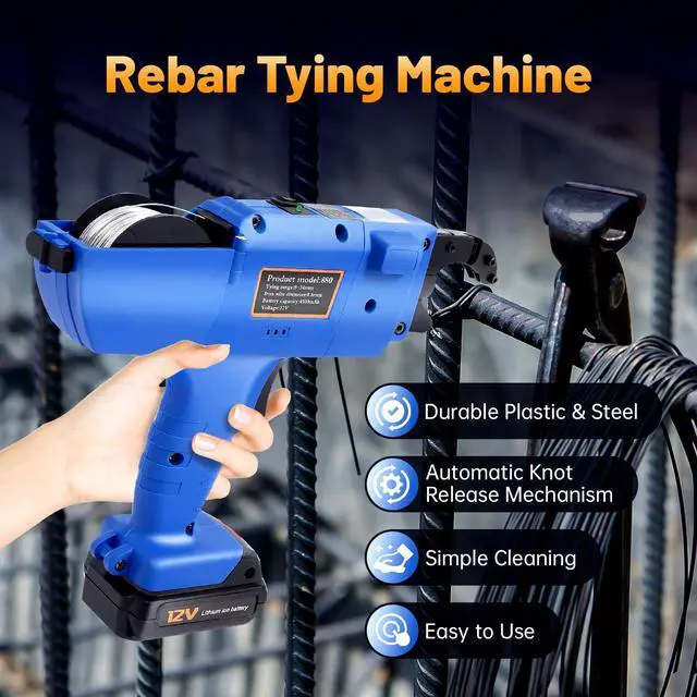 Alt view image 5 of 7 - Rebar Tying Machine,8-34Mm Tier Tying Machine,12V Handheld Rebar Tier Gun,Automatic Steel Bar Rod Strapping Binding Tool with 2 Batteries for Steel Bar Rod Tying Binding
