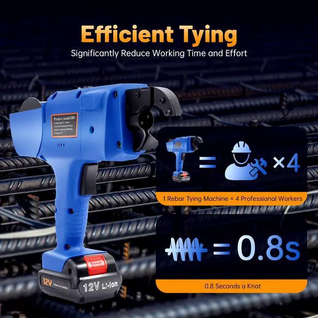 Alt view image 3 of 7 - Rebar Tying Machine,8-34Mm Tier Tying Machine,12V Handheld Rebar Tier Gun,Automatic Steel Bar Rod Strapping Binding Tool with 2 Batteries for Steel Bar Rod Tying Binding