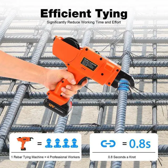 Alt view image 3 of 7 - Rebar Tying Machine,8-34Mm Tier Tying Machine,12V Handheld Rebar Tier Gun,Automatic Steel Bar Rod Strapping Binding Tool with 2 Batteries for Steel Bar Rod Tying Binding