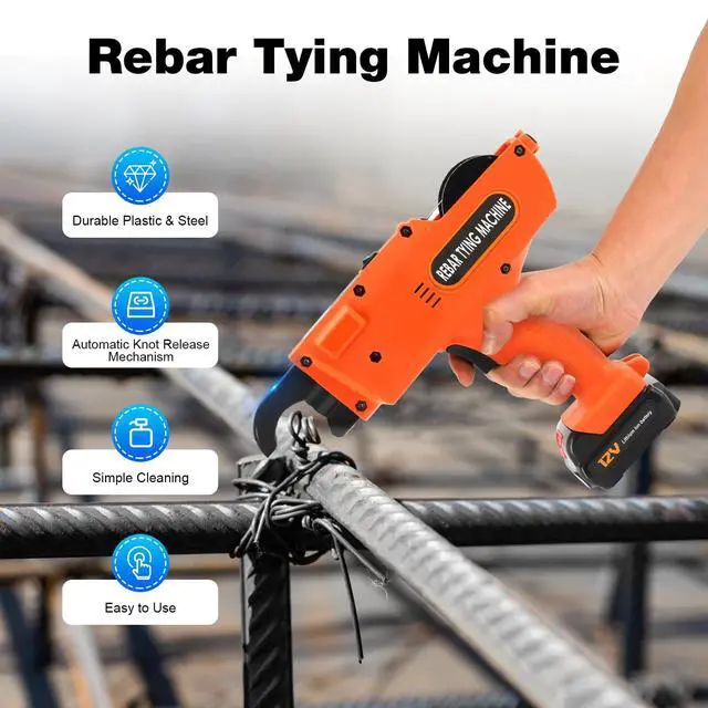 Alt view image 4 of 7 - Rebar Tying Machine,8-34Mm Tier Tying Machine,12V Handheld Rebar Tier Gun,Automatic Steel Bar Rod Strapping Binding Tool with 2 Batteries for Steel Bar Rod Tying Binding