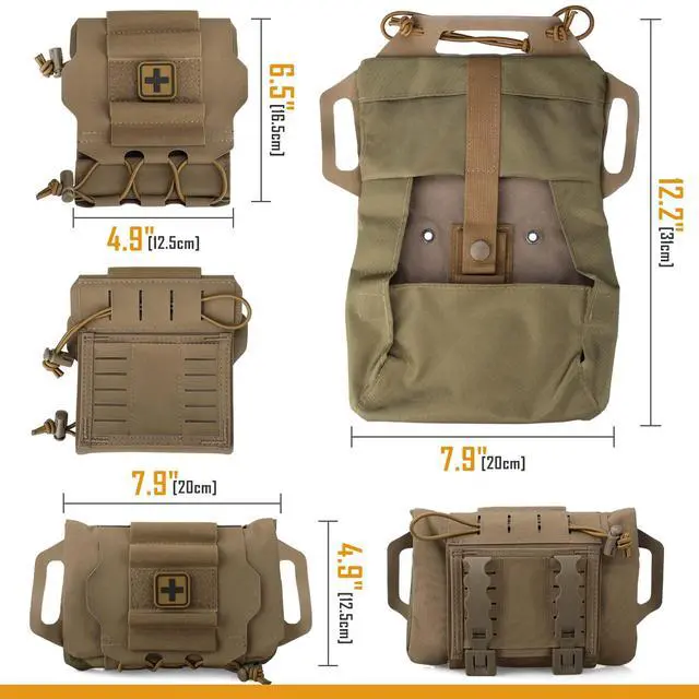 Alt view image 2 of 7 - IFAK Roll Medical Pouch for MOLLE Gear & Duty Belt | Quick Deploy Trauma Kit Carrier with Hypalon Handle, Elastic Loops & Patch Panel