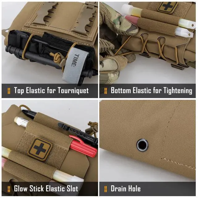 Alt view image 4 of 7 - IFAK Roll Medical Pouch for MOLLE Gear & Duty Belt | Quick Deploy Trauma Kit Carrier with Hypalon Handle, Elastic Loops & Patch Panel