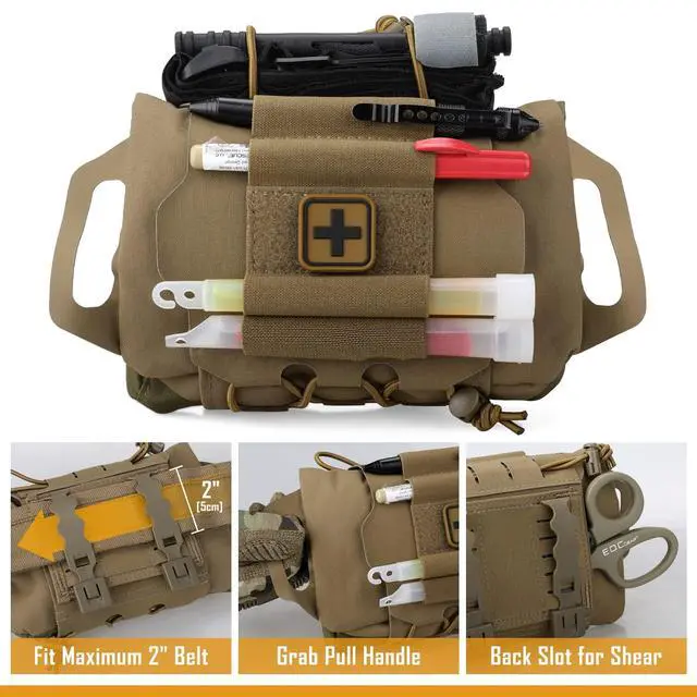 Alt view image 3 of 7 - IFAK Roll Medical Pouch for MOLLE Gear & Duty Belt | Quick Deploy Trauma Kit Carrier with Hypalon Handle, Elastic Loops & Patch Panel