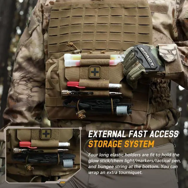 Alt view image 5 of 7 - IFAK Roll Medical Pouch for MOLLE Gear & Duty Belt | Quick Deploy Trauma Kit Carrier with Hypalon Handle, Elastic Loops & Patch Panel
