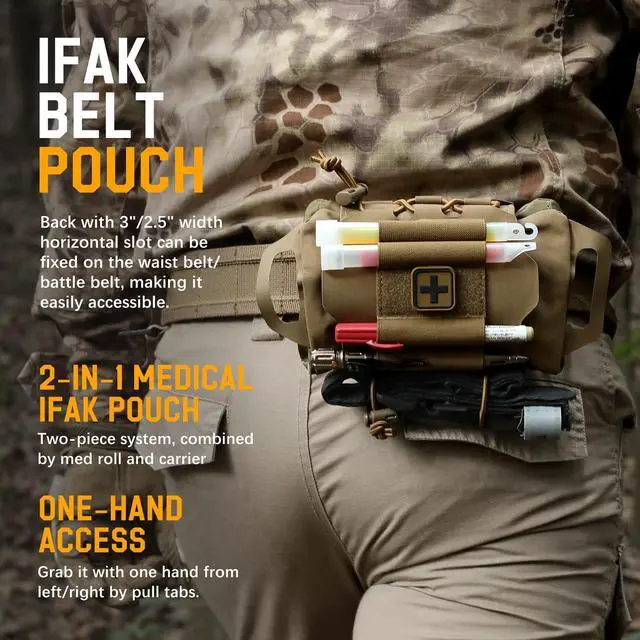 Alt view image 6 of 7 - IFAK Roll Medical Pouch for MOLLE Gear & Duty Belt | Quick Deploy Trauma Kit Carrier with Hypalon Handle, Elastic Loops & Patch Panel