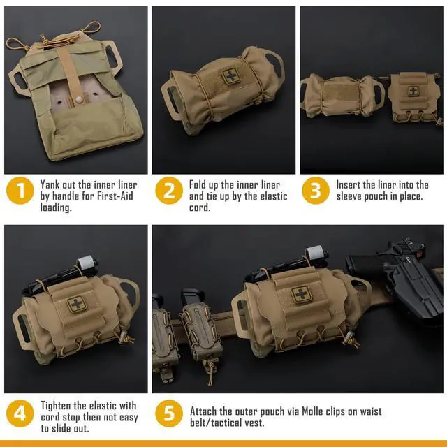 Alt view image 7 of 7 - IFAK Roll Medical Pouch for MOLLE Gear & Duty Belt | Quick Deploy Trauma Kit Carrier with Hypalon Handle, Elastic Loops & Patch Panel