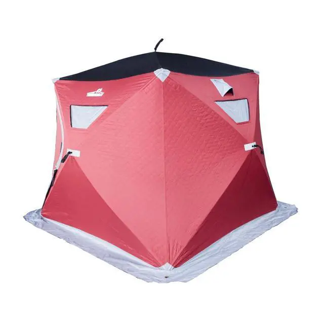 Alt view image 3 of 7 - Ice Cube Series Pop-Up 3-4 Person Wide Bottom Ice Fishing Shelter, 39-56 Square Feet of Fishable Area, Portable 3-4 Person Ice Shanty