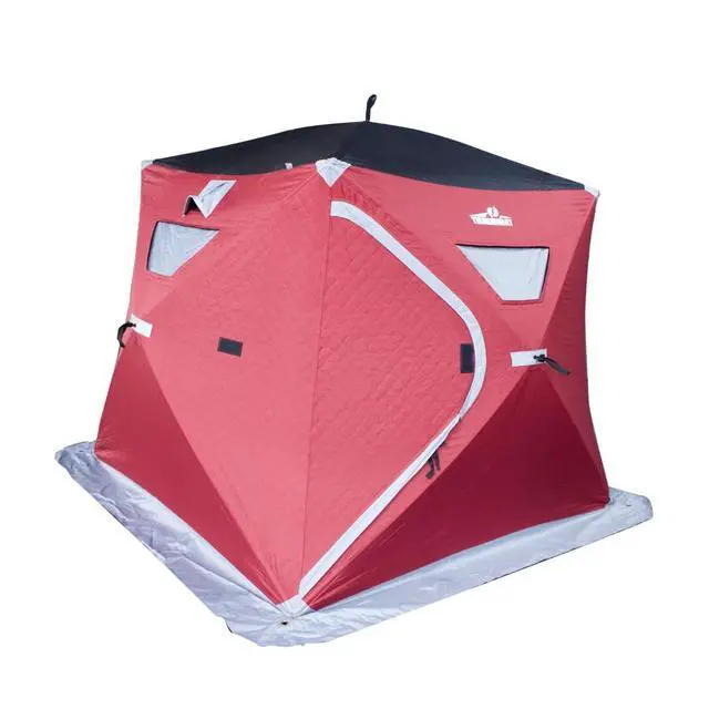 Alt view image 4 of 7 - Ice Cube Series Pop-Up 3-4 Person Wide Bottom Ice Fishing Shelter, 39-56 Square Feet of Fishable Area, Portable 3-4 Person Ice Shanty