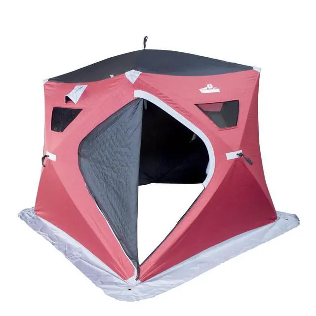 Alt view image 2 of 7 - Ice Cube Series Pop-Up 3-4 Person Wide Bottom Ice Fishing Shelter, 39-56 Square Feet of Fishable Area, Portable 3-4 Person Ice Shanty