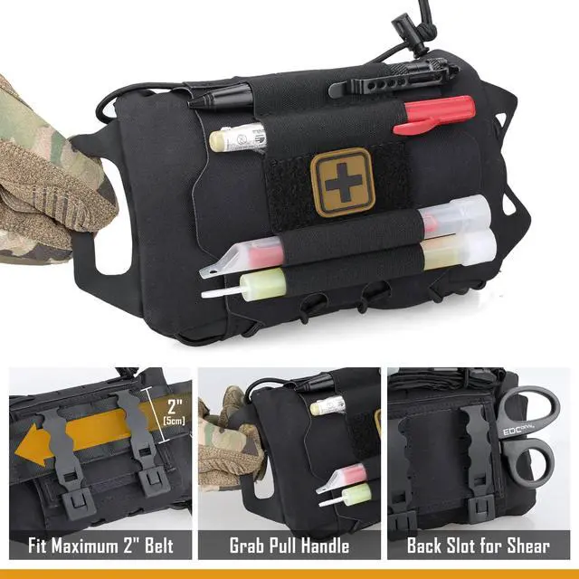Alt view image 3 of 7 - IFAK Roll Medical Pouch for MOLLE Gear & Duty Belt | Quick Deploy Trauma Kit Carrier with Hypalon Handle, Elastic Loops & Patch Panel